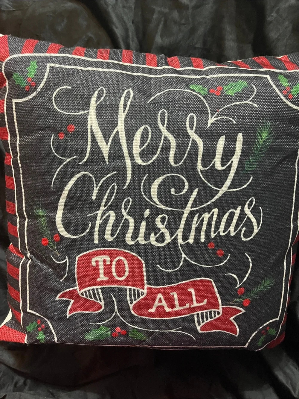 Merry Christmas to All Pillow Cover 17” Red Black Farmhouse Holiday Decor